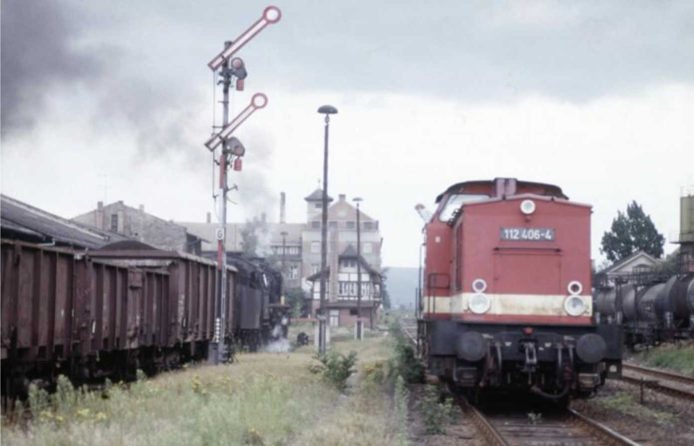 DR 102 406-4 together with DR 50 3535 at Quedlinburg on 28.07.85. From DR Diesels and Electrics 